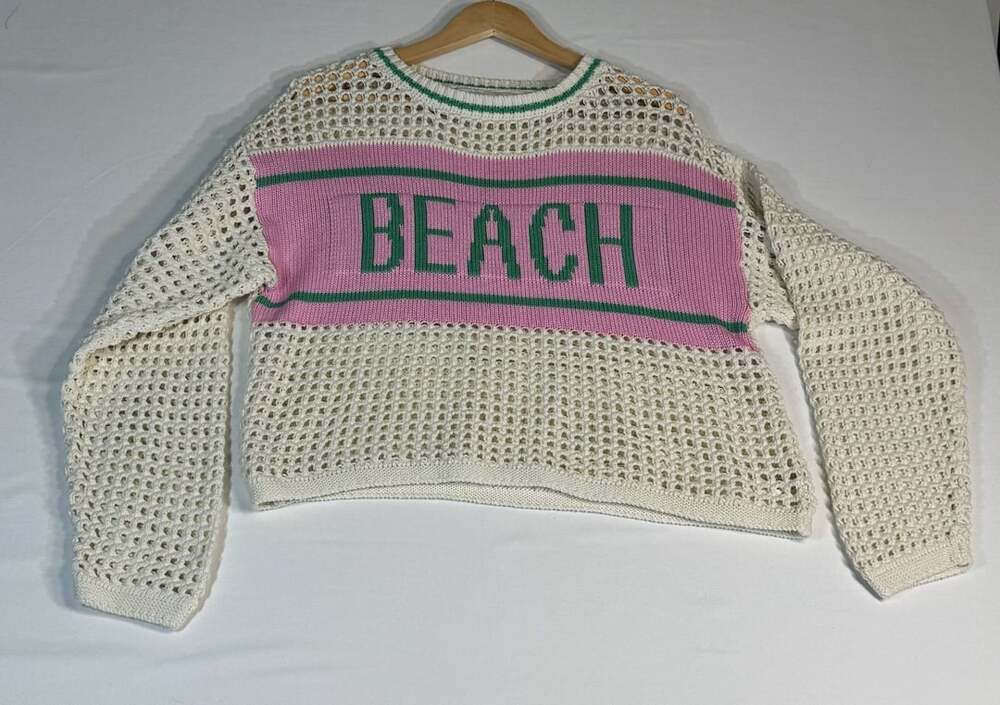 Vintage Havana Beach Netted Hollow Out Striped Pullover Sweater